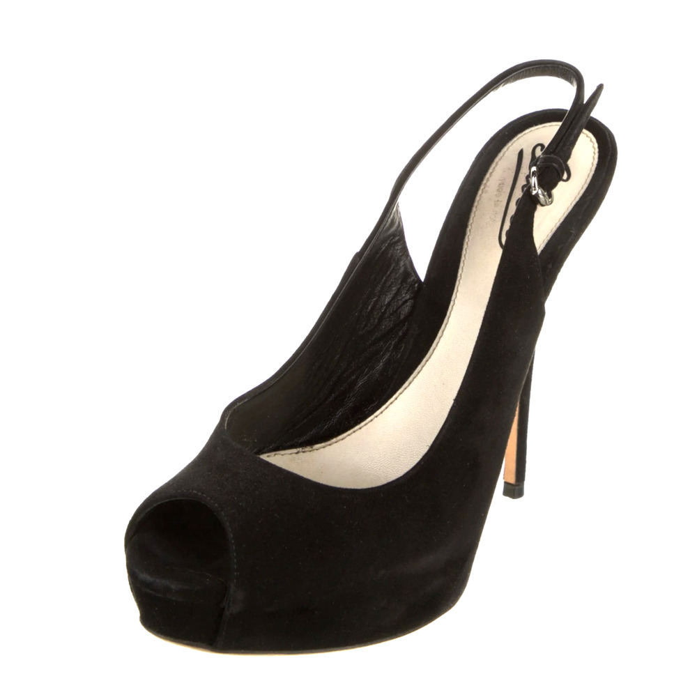 Gucci 8 Rhinestone $1120 Bow Slingback Platform Heels Suede Peeptoe Pumps 38 - Picture 7 of 14